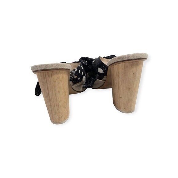Botkier Hampton Ribbon Bow Mules With Polka Dots & Wooden Block Heels Linen - Picture 13 of 16